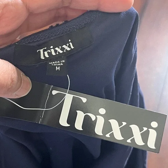 Trixxi Floral Burnout Velvet Maxi Dress M Navy Blue Asymmetrical Hem Whimsigoth - Picture 7 of 14